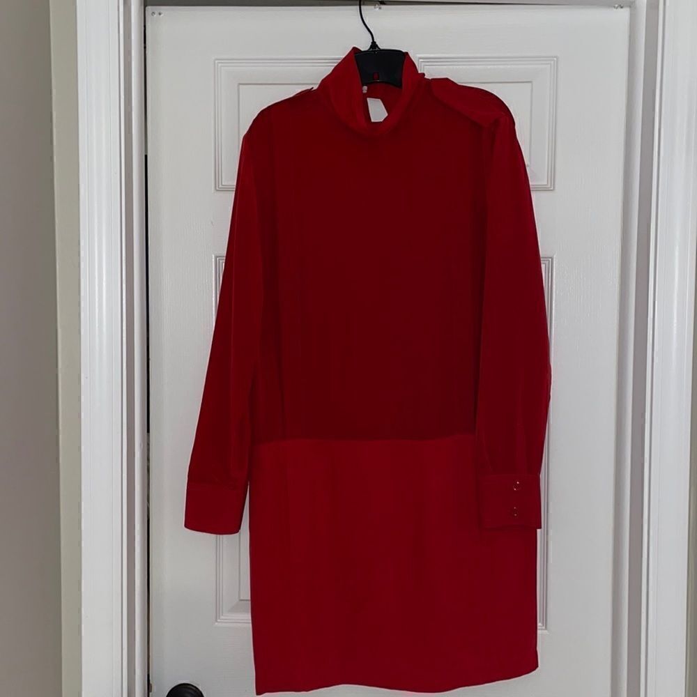 See by Chloe Long Sleeve Red Silk Dress with pockets